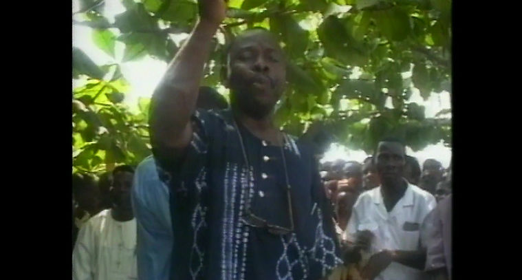 Ken Saro-Wiwa speaking at environmental protest